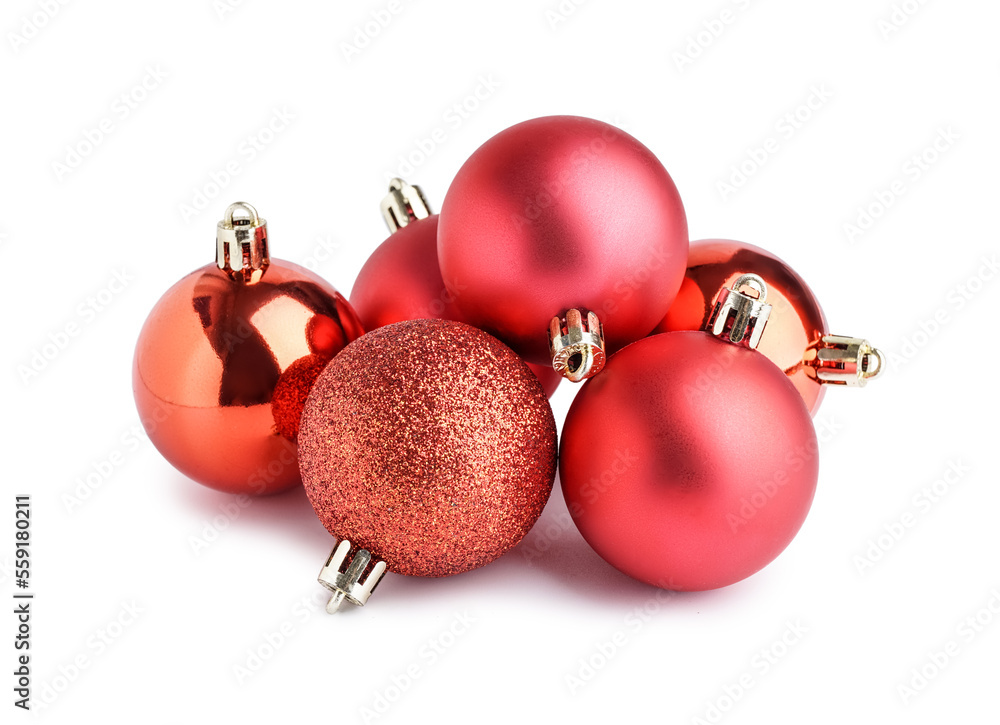 Red Christmas balls on white background