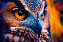 Owl Headshot With Closeup Of Face. Generative AI