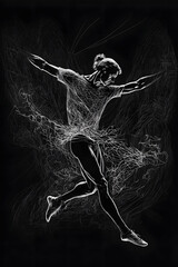 Wall Mural - Abstract drawing of a ballet dancer with light scratches around him, dark background