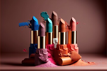 Wall Mural - a group of lipsticks with different shades of lipstick on them and a pink background with a brown background and a pink background with a pink border with a pink border and a pink border.