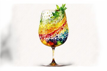 Poster - a colorful glass with a green leaf on top of it and a white background with a white background and a white background with a white background with a white border and a white border with a.