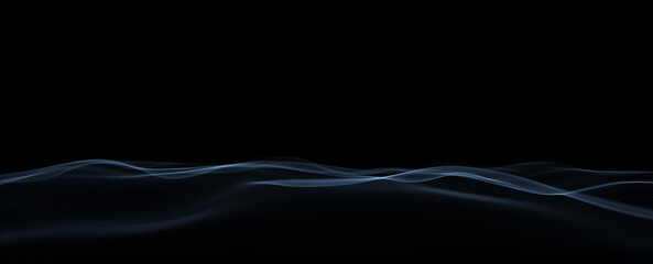 Wall Mural - dotted waves on clean black copy space background. illustration.
