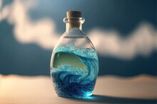 Close-up Of A Small Bottle With Blue Wave Inside