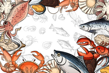  Illustration of seafood collection with different type of delicacy vector illustration on white background