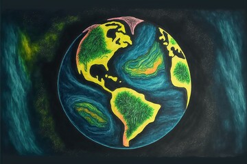 Wall Mural - Childrens drawing of the earth planet, created with Generative AI technology