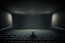 One Viewer Watching Movie In An Empty Cinema, Created With Generative AI Technology