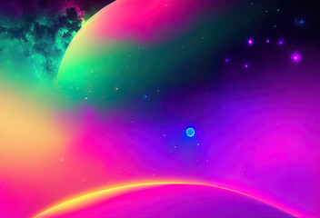 neon color night sky art illustration. generative ai