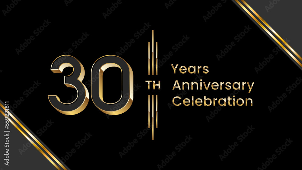 30th Anniversary. Anniversary template design with golden text for ...