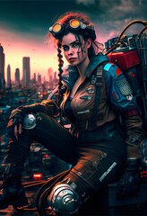 Wall Mural - portrait of a sci-fi cyberpunk girl. high-tech futuristic woman from the future. the concept of virt