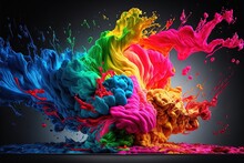  A Colorful Liquid Splashing On A Black Background With A Black Background Generative AI