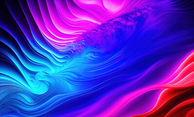 Abstract blue purple neon wavy background . Generative AI