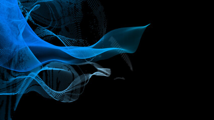 Wall Mural - textured wave of particles. visualization of technological connections. molecular connection of part