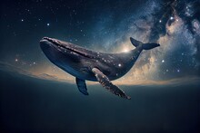 A Beautiful Humpback Whale Is Swimming In The Ocean. A Whale In Its Native Element. Generative AI Art.