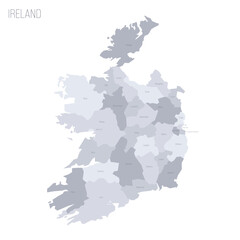 Canvas Print - Ireland political map of administrative divisions - counties and cities. Grey vector map with labels.