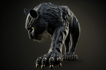 Wall Mural -  a black panther with yellow eyes and claws on a black background with a shadow of its paw and claws on the ground, with a black background with a black backgrou Generative AI Generative AI