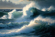 ocean, sea, waves, landscape, sea foam, storm, sea breeze, art illustration