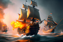 Fifteenth Century, Battleships In A Sea Battle