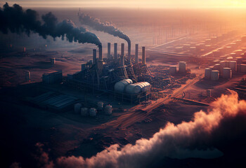 Wall Mural - Giant factory with smoke. Large air pollution. Ecological concept..