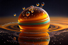 Candy-coated Glossy Saturn Covered In Water Droplets And Honey.