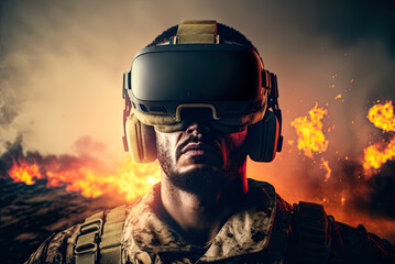 Soldier wearing a VR headset. Generative AI