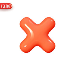 Wall Mural - Symbol X mark, plastic red latin letter X. Realistic 3d design In cartoon style. Icon isolated on white background. vector illustration