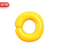 O Symbol, Plastic Yellow Latin Letter O. 0 Number. Realistic 3d Design In Cartoon Style. Icon Isolated On White Background. Vector Illustration