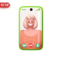 Wall Mural - mobile phone video communication on screen happy woman. chat friends live. mobile application for vi