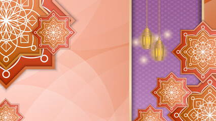  Elegant realistic ramadan kareem islamic illustration background for decorative pattern festival card. Arabic ornamental background in paper style