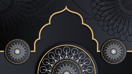 Elegant realistic black and gold ramadan kareem islamic illustration background for decorative pattern festival card. Arabic ornamental background in paper style