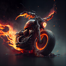 Stunning Classic Motorbike On Fire, Epic Chopper Or Scrambler Motorcycle