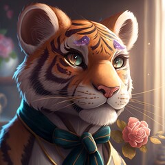 Sticker - Lovely tiger with bow