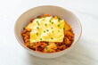 kimchi fried rice with pork and topped cheese