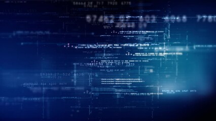 Fototapete - Futuristic abstract de-focus data matrix, meta, metaverse, telemetry and encrypt numbers display with particles simulation in cyber space environment for head up display background