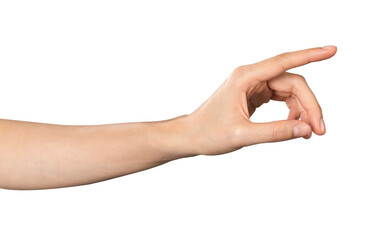 Wall Mural - hand pointing at screen on background. png format file.