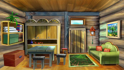 Wall Mural - Fairy tale house interior illustration