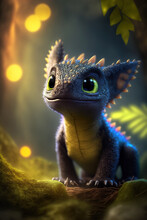 Poke-dragon Fantasy Creature Purple Scales And Green Eyes, Generative AI
