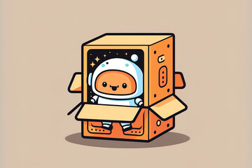 Wall Mural - Cartoon icon of a cute astronaut in a box. Concept Icon for Science and Technology, Premium . Cartoonish flatness. Generative AI