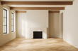 © ImageFlow - Stylish empty room interior with fireplace and panoramic window