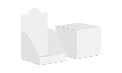 Square Display Box Mockup, Opened and Closed, Isolated on White Background. Vector Illustration