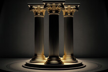 Columns In Gold And Black Marble That Are Elegant And Modern. Background Of The Pillar. Generative AI
