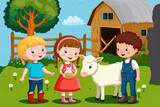 Children visiting the farm and petting zoo feed the animals. Farmyard pony fed by a boy. lamb is fed by a boy. At an animal farm, a girl feeds a rabbit. Generative AI