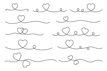 Heart lines bundle, hand drawn doodle love line for valentine's day design.
