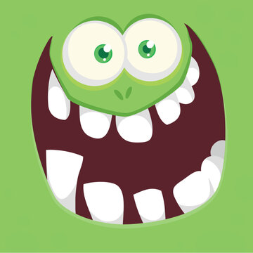 Funny cartoon monster character face expression. Illustration of cute and happy alien creature. Halloween design