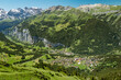 Lauterbrunnen valley in the Swiss Alps on a sunny day seen from high above