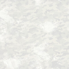 Wall Mural - Grunge white background with military camouflage pattern and white stains. Abstract background. 