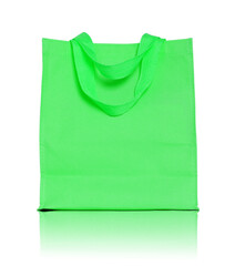 green canvas shopping bag isolated with reflect floor for mockup