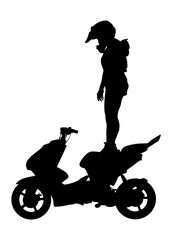 Sticker - Sports bike and people on white background