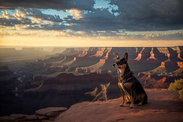 Dog portrait on rim of canyon by generative AI