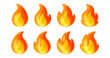 © janevasileva - 3d fire flame icons set isolated on white background. Render sprite of fire emoji, energy and power concept. 3d cartoon simple vector illustration.