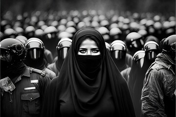 Iran muslim girl eyes detail in burqa protest concept illustration generative ai